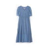 Mist Blue Wrinkle Puff Sleeve Dress - SHIMENG