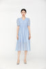 Mist Blue Wrinkle Puff Sleeve Dress - SHIMENG