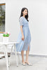 Mist Blue Wrinkle Puff Sleeve Dress - SHIMENG