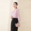 Mist Pink Collar Ruffles V Neck Blouses - SHIMENG