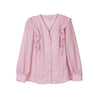 Mist Pink Collar Ruffles V Neck Blouses - SHIMENG