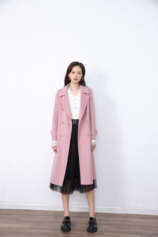 Mist Pink Wool Trench Coat - SHIMENG