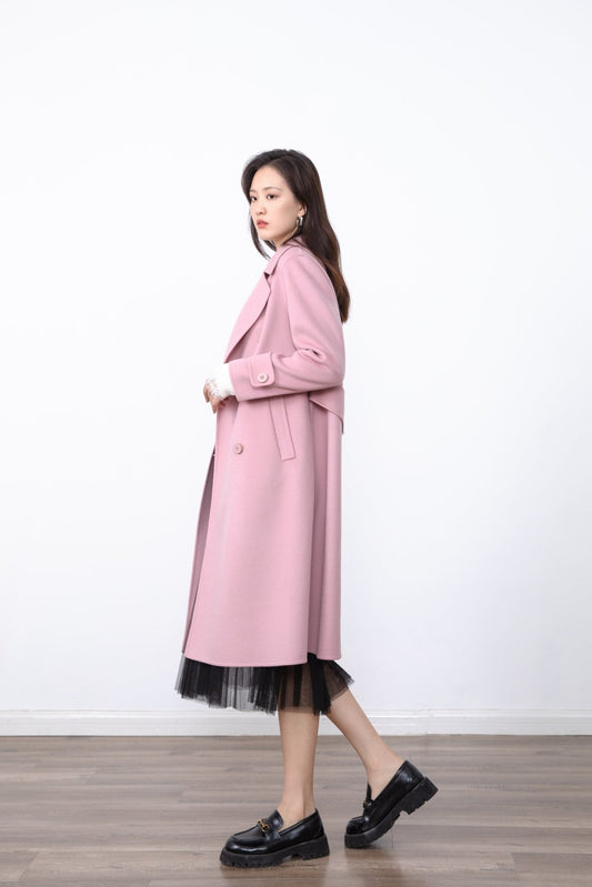 Mist Pink Wool Trench Coat - SHIMENG