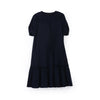 Navy Blue A Shape Puff Sleeve Midi Dress - SHIMENG