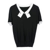 Navy Blue Bow Neckline Slim T-shirt - SHIMENG