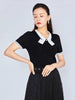 Navy Blue Bow Neckline Slim T-shirt - SHIMENG