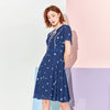 Navy Blue High Waist Bow Tie Dress - SHIMENG