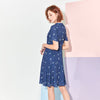 Navy Blue High Waist Bow Tie Dress - SHIMENG