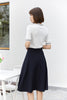 Navy Blue High Waist Flare A-Line Midi Skirt - SHIMENG