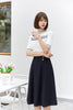 Navy Blue High Waist Flare A-Line Midi Skirt - SHIMENG