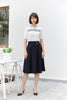 Navy Blue High Waist Flare A-Line Midi Skirt - SHIMENG