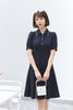 Navy Blue Knitted Slim Midi Dress - SHIMENG