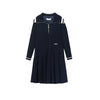 Navy Blue Large Collar Wool Midi Dress - SHIMENG