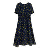 Navy Blue Little Heart Pattern Waist Midi Dress - SHIMENG