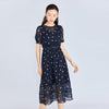 Navy Blue Little Heart Pattern Waist Midi Dress - SHIMENG