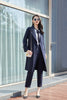 Navy Blue Long Double Breasted Trench Coat - SHIMENG