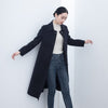 Navy Blue Long Double-breasted Wool Coats - SHIMENG