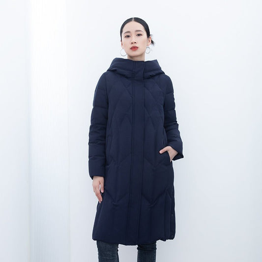 Navy Blue Long Winter Quilted Down Jacket - SHIMENG