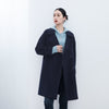 Navy Blue Long Woolen Coats with Belt - SHIMENG