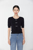 Navy Blue Puff Sleeve Knitted T-shirt - SHIMENG