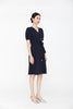 Navy Blue Puff Sleeve V Neck Dress - SHIMENG