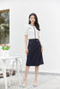 Navy Blue Slit Midi Skirt High Waist - SHIMENG