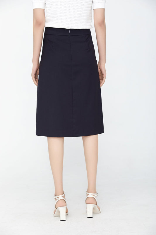 Navy Blue Slit Midi Skirt High Waist - SHIMENG