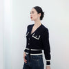 Navy Blue V Neck Metal Buttons Sweater - SHIMENG