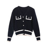 Navy Blue V Neck Metal Buttons Sweater - SHIMENG