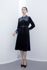 Navy Blue Velvet Slim Midi Dresses - SHIMENG