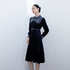 Navy Blue Velvet Slim Midi Dresses - SHIMENG