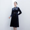 Navy Blue Velvet Slim Midi Dresses - SHIMENG