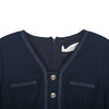 Navy Blue Woolen Slim Dress With Metal Buttons - SHIMENG