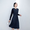 Navy Blue Woolen Slim Midi Dress - SHIMENG