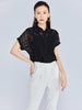 Navy Blue Yarn Hollow T-shirt With Inner Camisole - SHIMENG