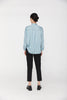 Pale Blue Striped Bow Tie Blouses - SHIMENG