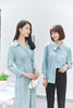 Pale Blue Striped Bow Tie Blouses - SHIMENG