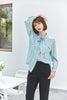 Pale Blue Striped Bow Tie Blouses - SHIMENG