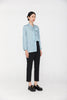 Pale Blue Striped Bow Tie Blouses - SHIMENG