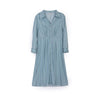 Pale Blue Striped V-neck Waist Shirt Dress - SHIMENG