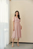 Pink Puff Sleeves Lace Midi Dress - SHIMENG