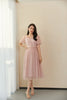 Pink Puff Sleeves Lace Midi Dress - SHIMENG