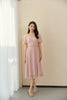 Pink Puff Sleeves Lace Midi Dress - SHIMENG