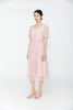 Pink Puff Sleeves Lace Midi Dress - SHIMENG