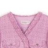 Pink Tweed V Neck Coats - SHIMENG