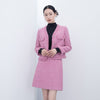 Pink Tweed V Neck Coats - SHIMENG