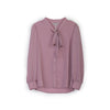 Pink V-neck Ribbon Long Sleeve Blouse Tops - SHIMENG
