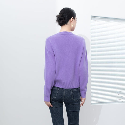 Purple Jacquard Round Neck Sweater - SHIMENG