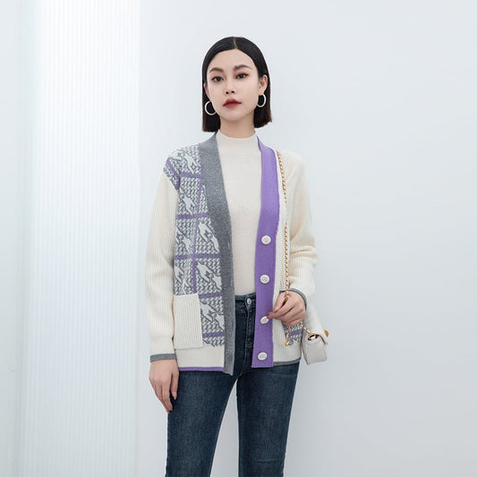 Purple Woolen Knitted Cardigan - SHIMENG