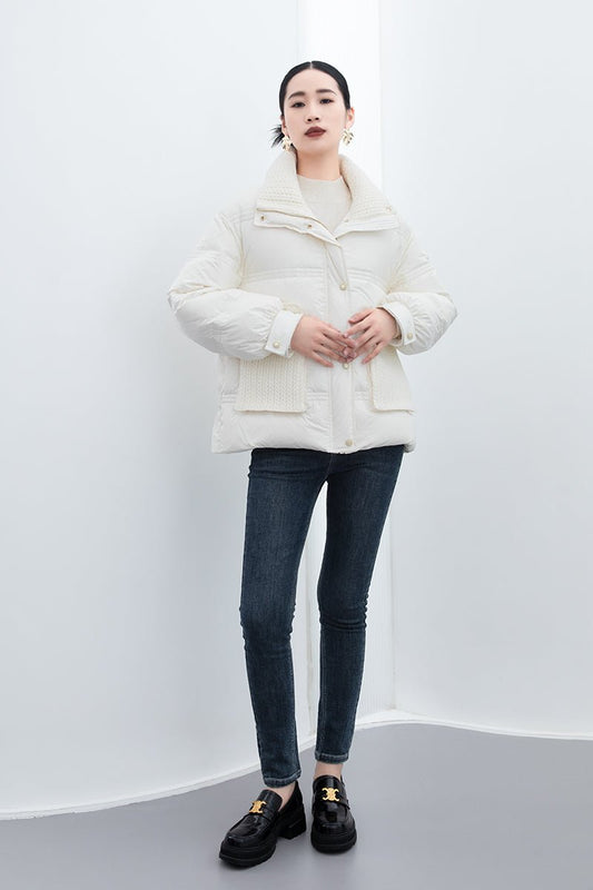 Raw White Short Goose Down Winter Jacket - SHIMENG